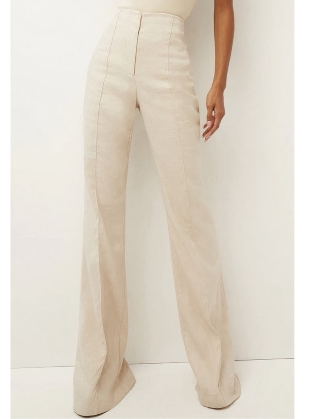Veronica Beard Pants Komi Linen Blend Flare Twill in Beige Sandalwood